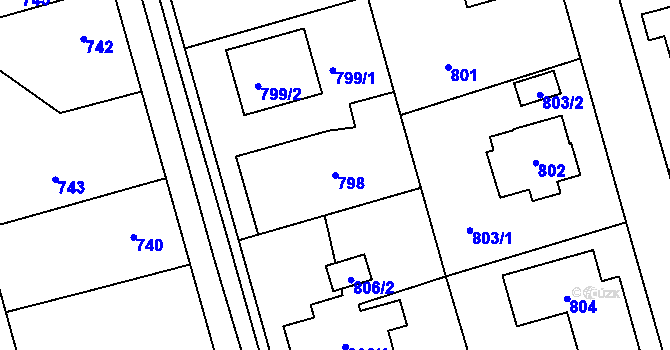 Parcela st. 798 v KÚ Slivenec, Katastrální mapa
