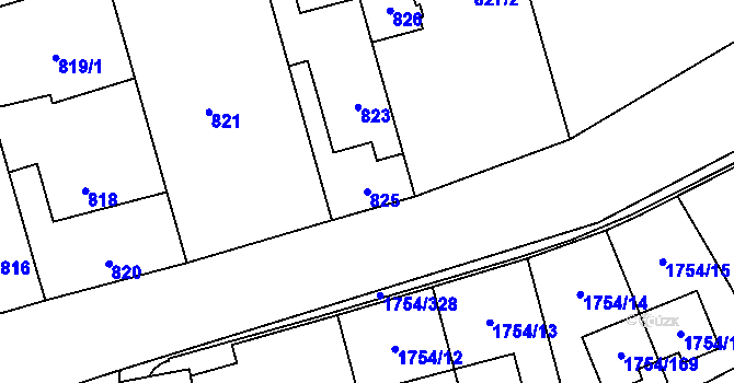 Parcela st. 825 v KÚ Slivenec, Katastrální mapa