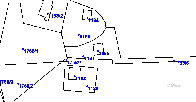 Parcela st. 1186 v KÚ Slivenec, Katastrální mapa