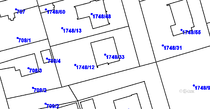 Parcela st. 1748/33 v KÚ Slivenec, Katastrální mapa