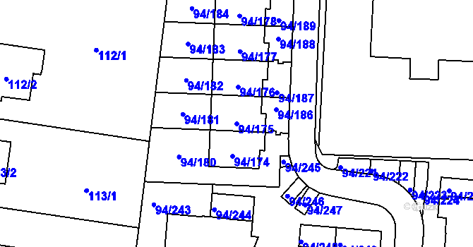 Parcela st. 94/175 v KÚ Slivenec, Katastrální mapa