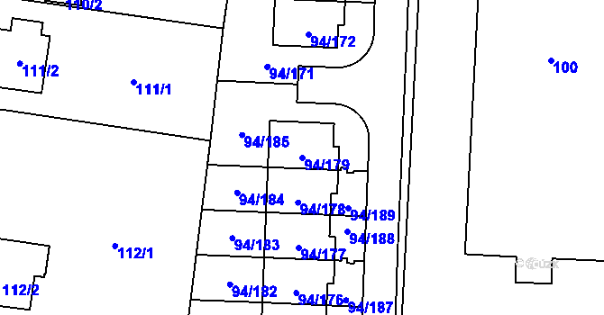 Parcela st. 94/179 v KÚ Slivenec, Katastrální mapa
