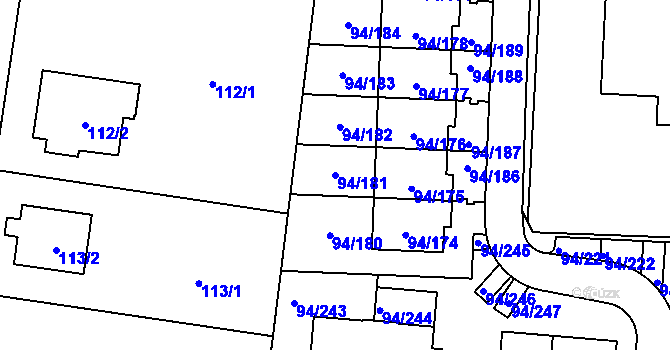 Parcela st. 94/181 v KÚ Slivenec, Katastrální mapa