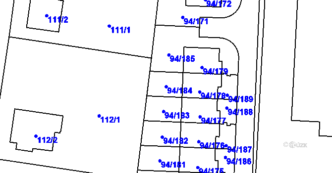 Parcela st. 94/184 v KÚ Slivenec, Katastrální mapa