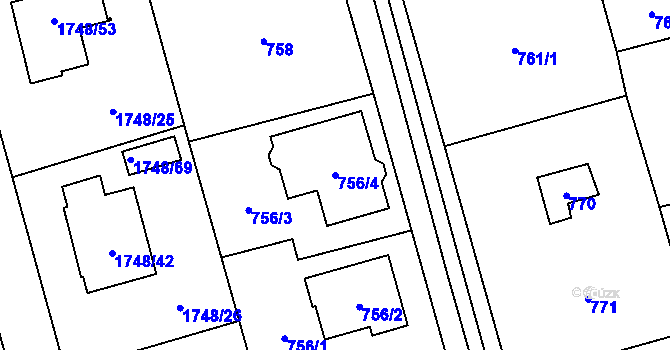 Parcela st. 756/4 v KÚ Slivenec, Katastrální mapa