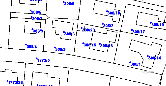 Parcela st. 308/15 v KÚ Slivenec, Katastrální mapa