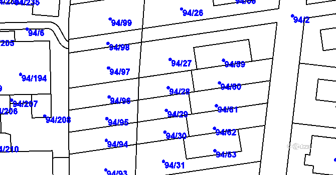 Parcela st. 94/28 v KÚ Slivenec, Katastrální mapa