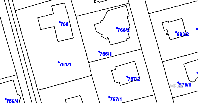 Parcela st. 766/1 v KÚ Slivenec, Katastrální mapa