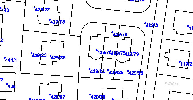 Parcela st. 429/76 v KÚ Slivenec, Katastrální mapa