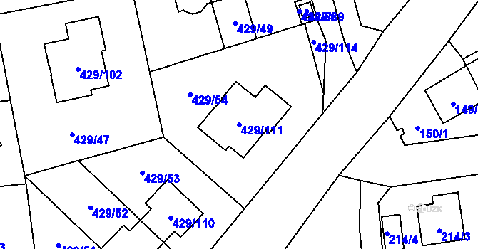 Parcela st. 429/111 v KÚ Slivenec, Katastrální mapa