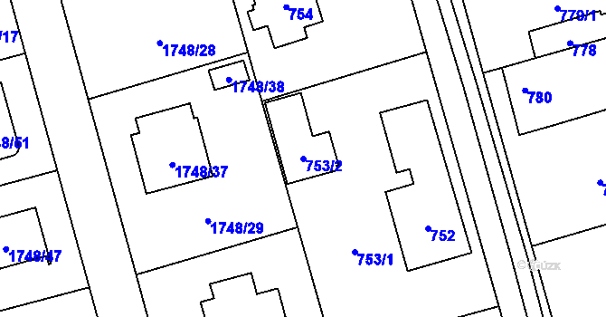 Parcela st. 753/2 v KÚ Slivenec, Katastrální mapa