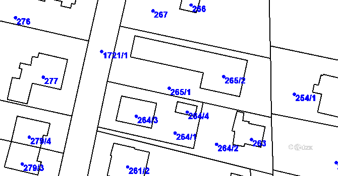 Parcela st. 265/1 v KÚ Slivenec, Katastrální mapa