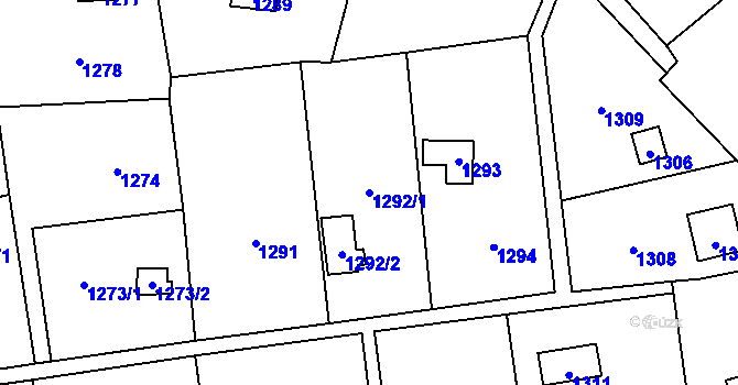 Parcela st. 1292/1 v KÚ Slivenec, Katastrální mapa