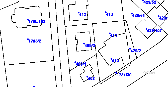 Parcela st. 409/3 v KÚ Slivenec, Katastrální mapa