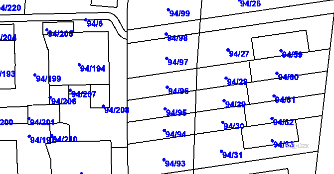 Parcela st. 94/96 v KÚ Slivenec, Katastrální mapa