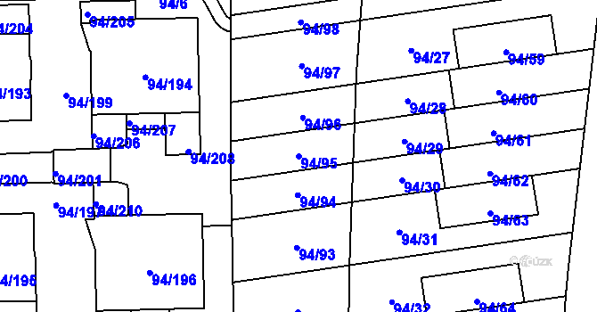 Parcela st. 94/95 v KÚ Slivenec, Katastrální mapa