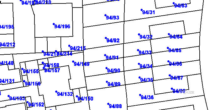 Parcela st. 94/91 v KÚ Slivenec, Katastrální mapa