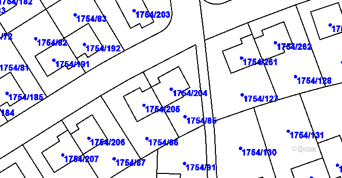 Parcela st. 1754/204 v KÚ Slivenec, Katastrální mapa