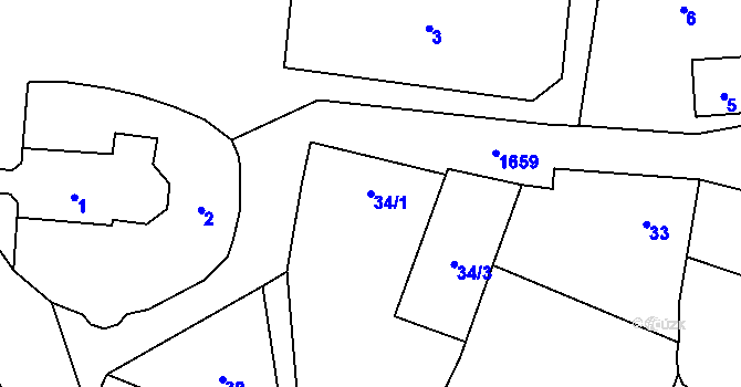 Parcela st. 34/1 v KÚ Slivenec, Katastrální mapa