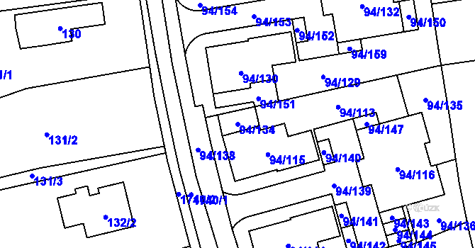 Parcela st. 94/134 v KÚ Slivenec, Katastrální mapa