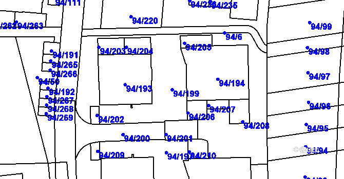 Parcela st. 94/199 v KÚ Slivenec, Katastrální mapa