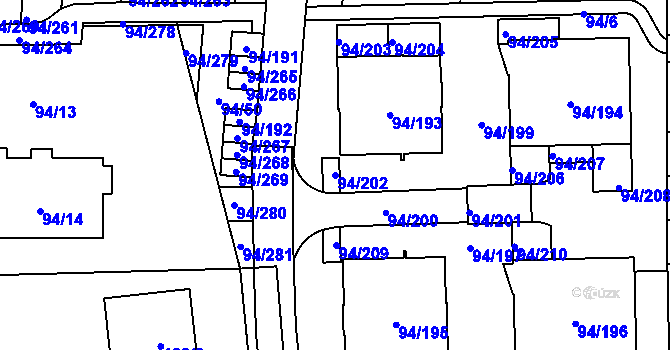 Parcela st. 94/202 v KÚ Slivenec, Katastrální mapa
