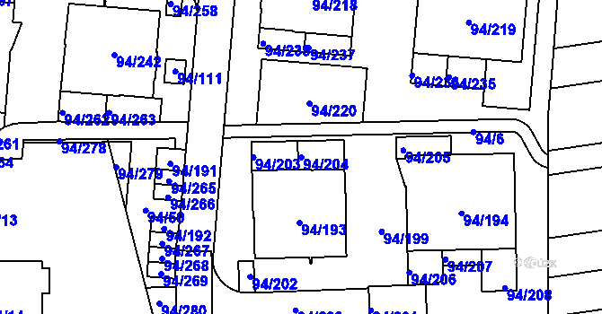 Parcela st. 94/204 v KÚ Slivenec, Katastrální mapa