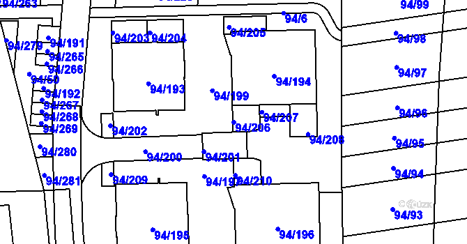 Parcela st. 94/206 v KÚ Slivenec, Katastrální mapa
