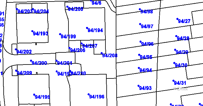 Parcela st. 94/208 v KÚ Slivenec, Katastrální mapa