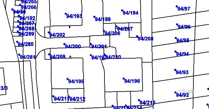 Parcela st. 94/210 v KÚ Slivenec, Katastrální mapa