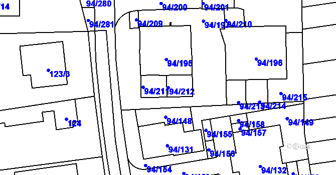 Parcela st. 94/212 v KÚ Slivenec, Katastrální mapa