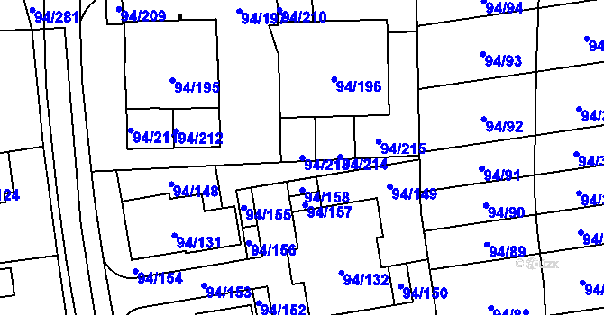 Parcela st. 94/213 v KÚ Slivenec, Katastrální mapa