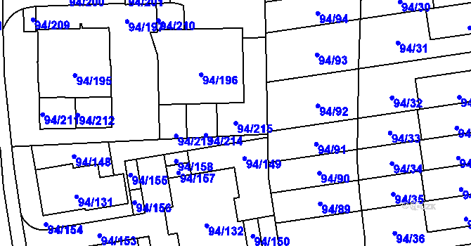 Parcela st. 94/215 v KÚ Slivenec, Katastrální mapa