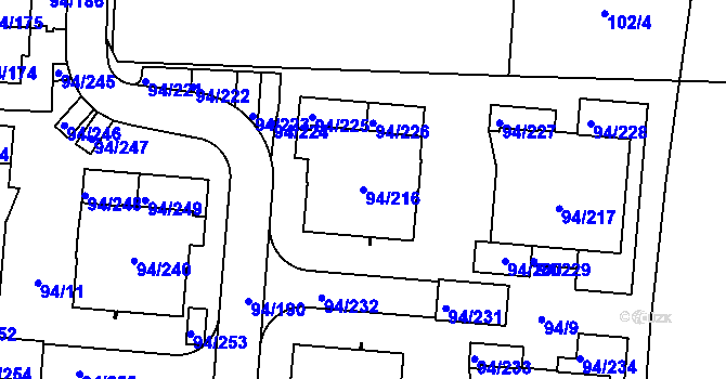 Parcela st. 94/216 v KÚ Slivenec, Katastrální mapa