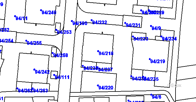 Parcela st. 94/218 v KÚ Slivenec, Katastrální mapa