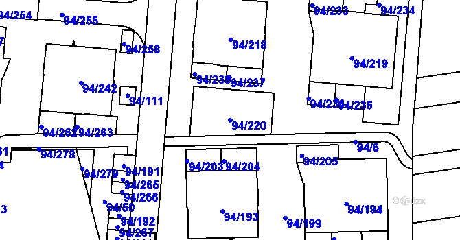 Parcela st. 94/220 v KÚ Slivenec, Katastrální mapa
