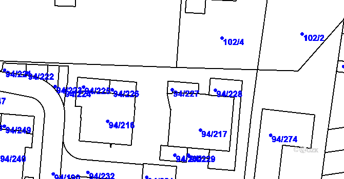 Parcela st. 94/227 v KÚ Slivenec, Katastrální mapa