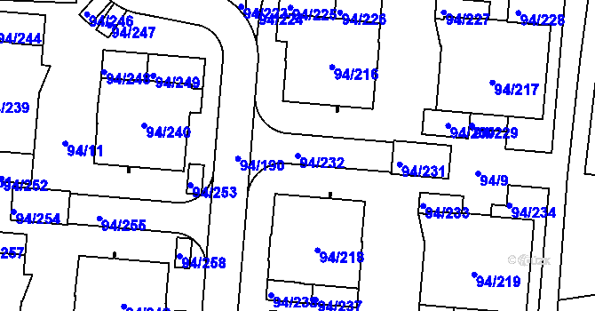 Parcela st. 94/232 v KÚ Slivenec, Katastrální mapa