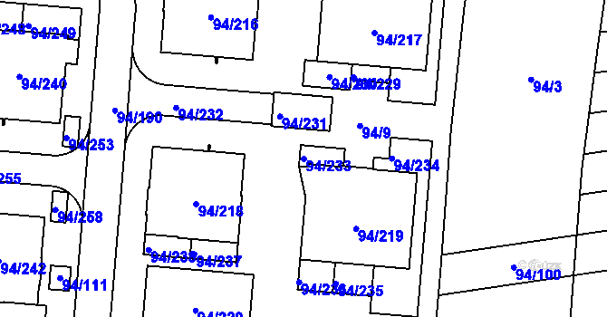 Parcela st. 94/233 v KÚ Slivenec, Katastrální mapa