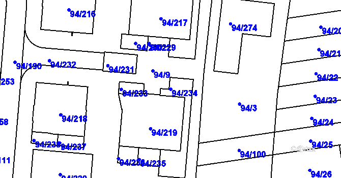 Parcela st. 94/234 v KÚ Slivenec, Katastrální mapa