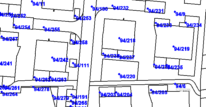 Parcela st. 94/238 v KÚ Slivenec, Katastrální mapa