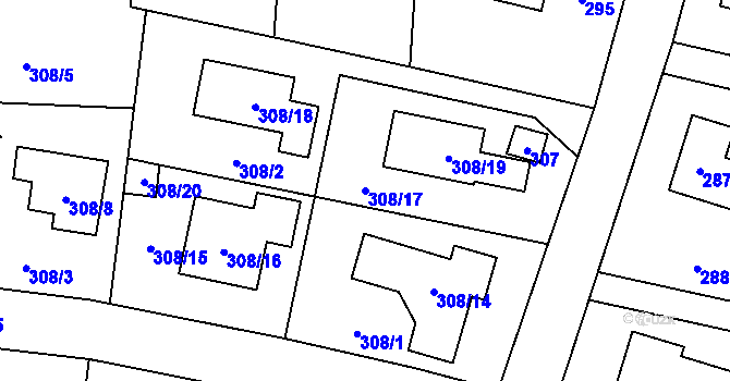 Parcela st. 308/17 v KÚ Slivenec, Katastrální mapa
