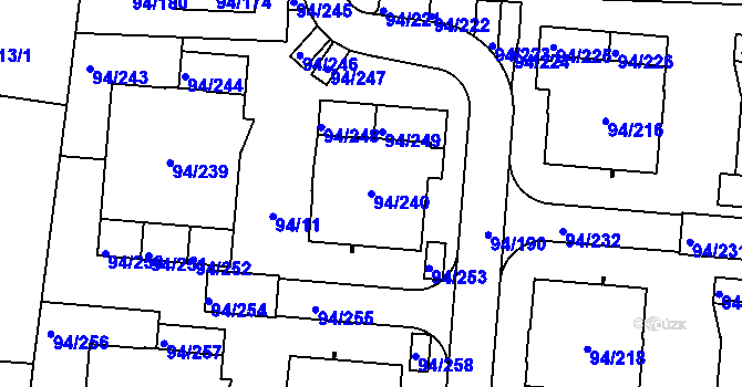 Parcela st. 94/240 v KÚ Slivenec, Katastrální mapa