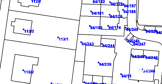 Parcela st. 94/243 v KÚ Slivenec, Katastrální mapa