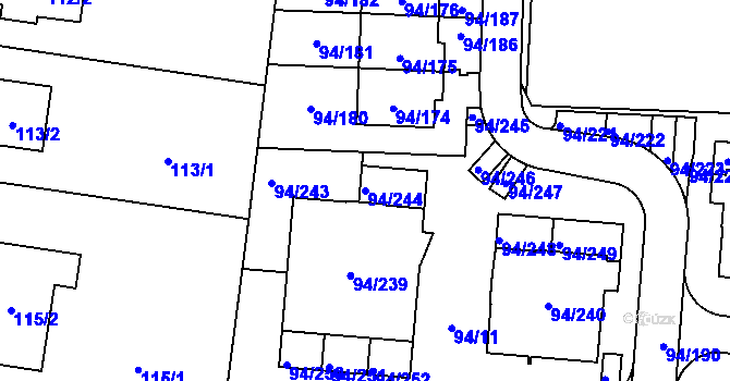 Parcela st. 94/244 v KÚ Slivenec, Katastrální mapa