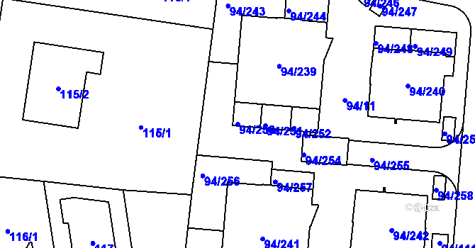Parcela st. 94/250 v KÚ Slivenec, Katastrální mapa