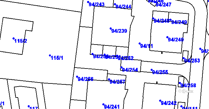 Parcela st. 94/251 v KÚ Slivenec, Katastrální mapa