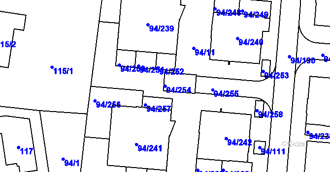 Parcela st. 94/254 v KÚ Slivenec, Katastrální mapa