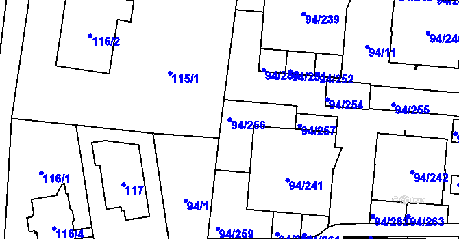 Parcela st. 94/256 v KÚ Slivenec, Katastrální mapa