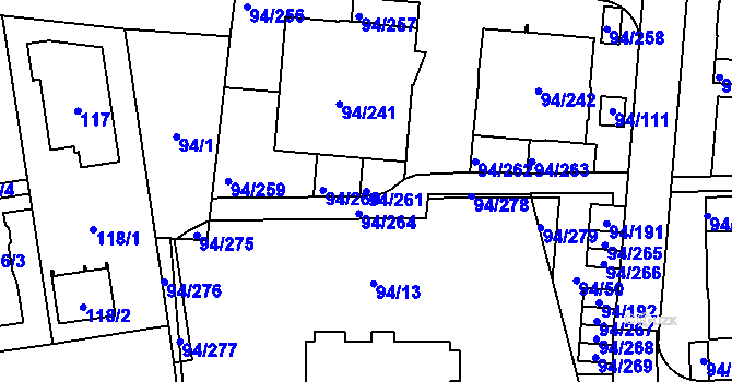Parcela st. 94/261 v KÚ Slivenec, Katastrální mapa